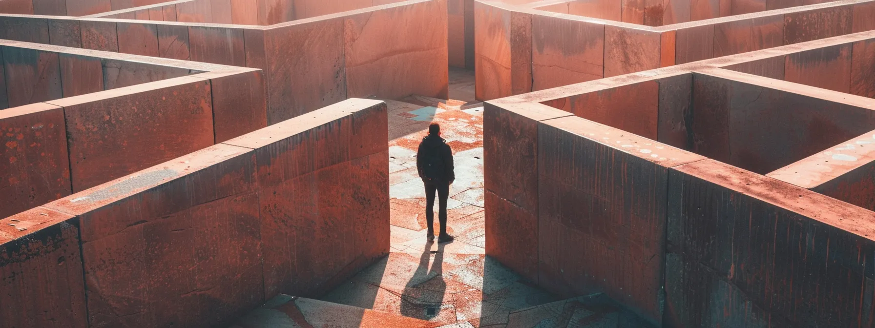 person standing confidently in front of a challenging obstacle, with a clear focus on overcoming it.