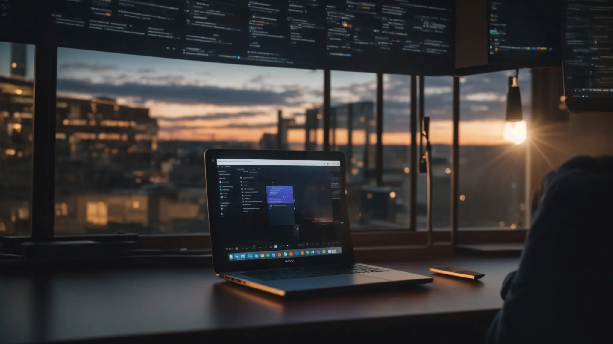 a person working on a laptop with various social media platforms open and strategically displayed on the screen.