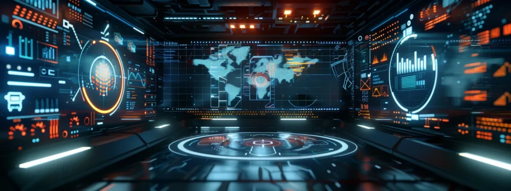 a futuristic digital interface displaying a series of rapidly increasing graphs and charts indicating exponential success.