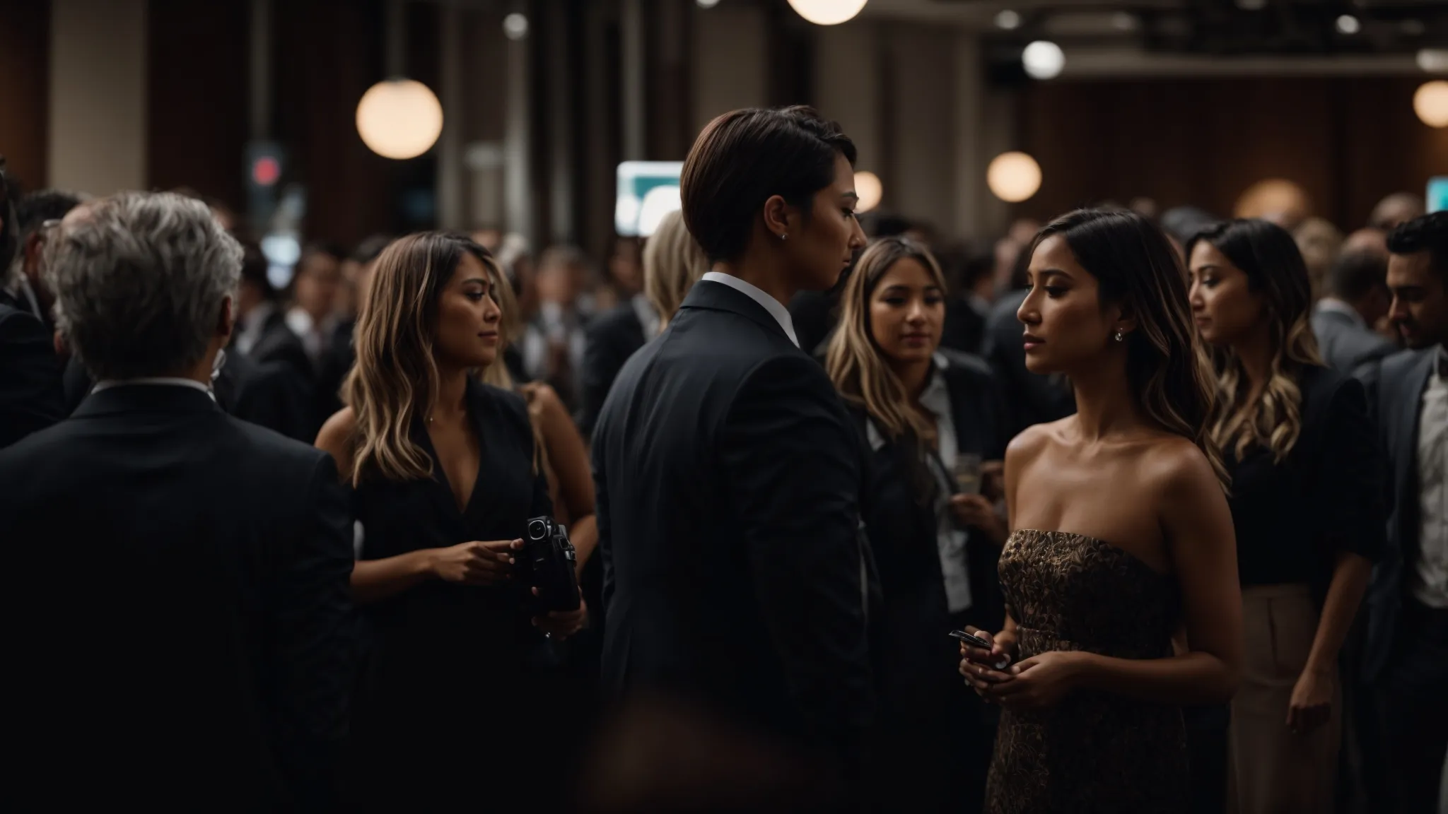 a professional standing out in a crowded room during a networking event in melbourne.