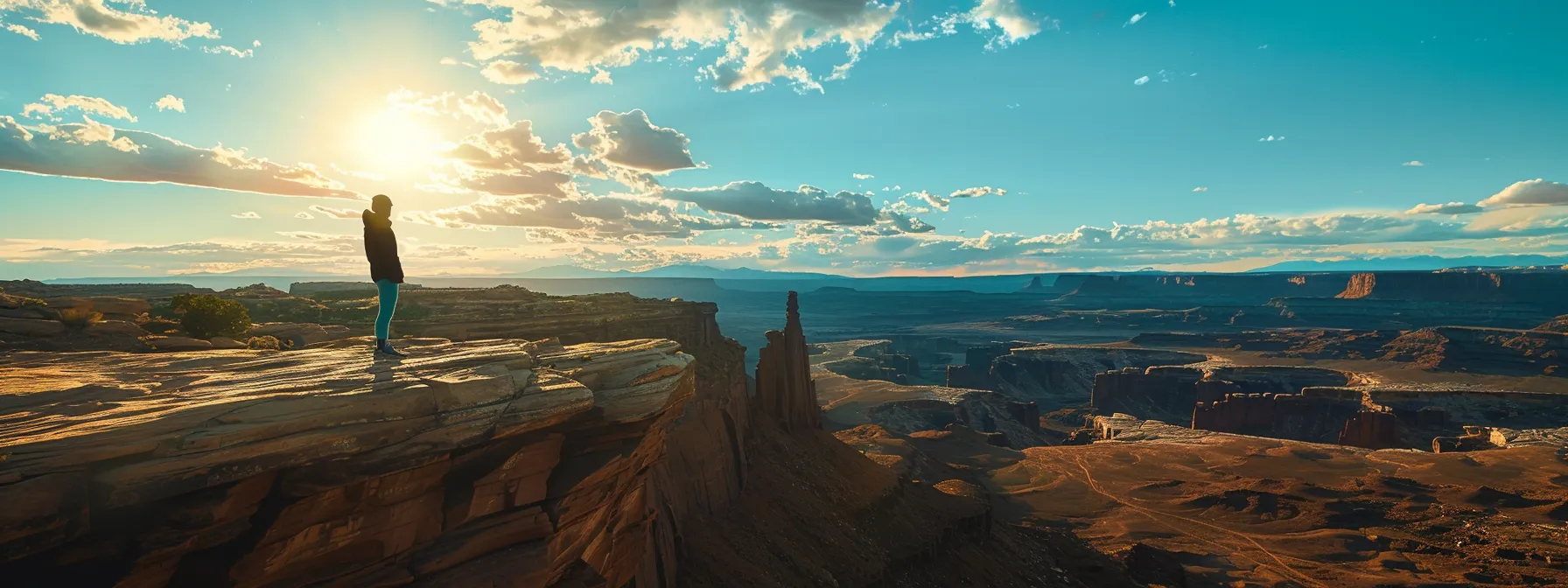 a person standing at the edge of a cliff, gazing out at a vast landscape with determination and purpose.